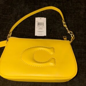 Coach Yellow Clutch with Embossed C and Gold Hardware